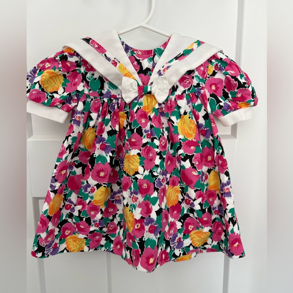 Vintage Youngland: Floral Sailor Collar Dress - Pink, Yellow & Green: Size 18m